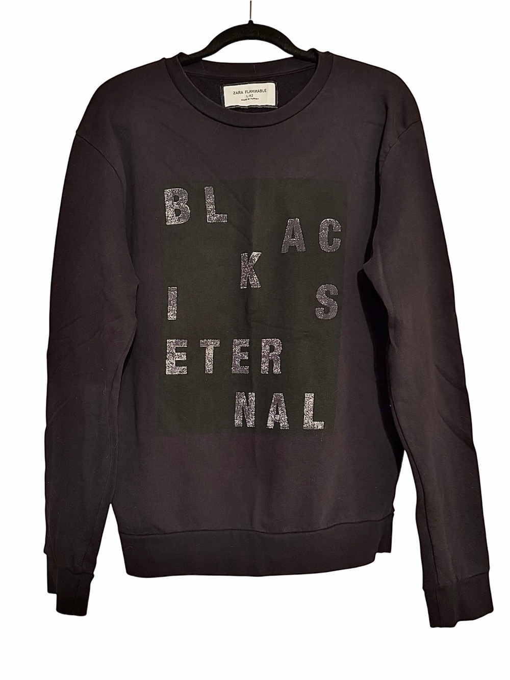 Zara Flow Black 'Black Is Eternal' Graphic Crewneck Sweatshirt Size L
